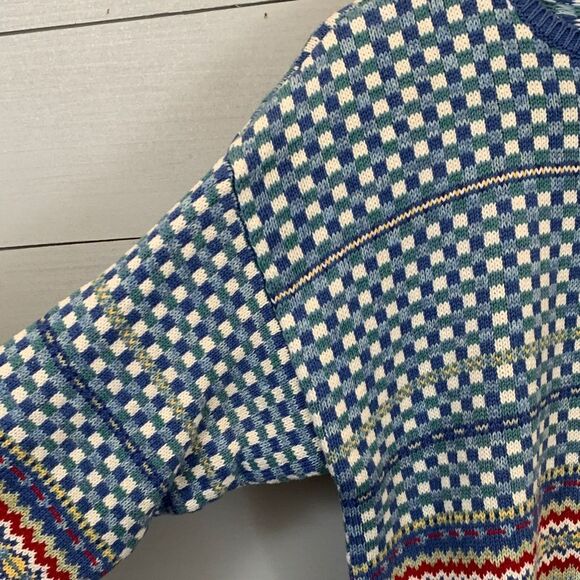 Talbots Blue and Red Patterned Crew Neck Sweater - Picture 5 of 8